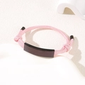 Adjustable pink braided rope bracelet with custom engraved black metal charm tag - Pink Rope / Black Metal Plate