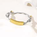 Adjustable woven rope bracelet in grey and white with polished gold rectangular metal plate - Grey White Rope / Gold Metal Plate