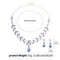 Luxuriöses blaues Strass-Halsketten- und Ohrring-Set mit Goldkette für Brautkleider - Halskette + Ohrringe Set (NS-J6482GBLUE)