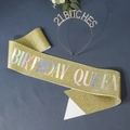 Glitzernde goldene Birthday Queen Schärpe und 21 Bitches Strass Stirnband Set für Party - Gold (21 Bitches)