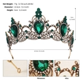 Baroque bridal crown in antique gold with emerald rhinestones for wedding ceremonies - TS-J3364AGGREEN