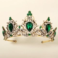 Vintage baroque bridal crown in gold with emerald green teardrop gemstones and crystals - TS-J2840GREEN