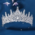 Élégante couronne de mariée argentée avec strass en forme de poire sur fond bleu - Style Pavé de Vigne Baroque (TS-J3151S)