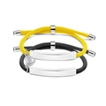 Détail de bracelets de couple tissés avec fermoir magnétique coeur et barre en métal - Plaque Argentée (Corde Noire et Jaune)