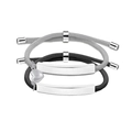 Détail des pendentifs cœur magnétiques et plaques en métal gravables sur les bracelets - Plaque Argentée (Corde Noire et Grise)