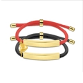 Handmade woven couple bracelets with stainless steel heart charms in red and black colors - Gold Plate (Black and Red Rope)
