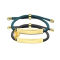 Detail of adjustable braided couple bracelets with heart magnetic clasp and metal plate - Gold Plate (Black and Blue Rope)