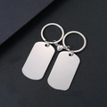 Polished stainless steel magnetic heart couples keychain set with blank dog tag pendants - Silver Pair