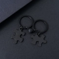 Matte black stainless steel puzzle couple keychain with heart magnet connection - Black Puzzle Magnet Keychain Pair