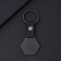 Llavero industrial hexagonal de metal negro con correa de cuero y anillo circular - Estilo de Cuero Hexagonal (35.2*35mm) / Negro