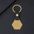Llavero hexagonal minimalista de metal dorado con correa de cuero negro veteado - Estilo de Cuero Hexagonal (35.2*35mm) / Dorado