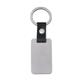 Minimalist rectangular metal keychain with black leather strap and brushed silver finish - Silver Rectangular Tag / Silver Leather Rectangular Keychain