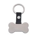 Detail of bone-shaped stainless steel pet tag with black lychee grain leather strap - Silver Bone Shape / Silver Leather Style 50x27.6mm Bone Keychain