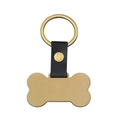 Golden bone-shaped metal pet tag and black leather keychain accessory with gold ring - Gold Bone Shape / Gold Leather Style 50x27.6mm Bone Keychain