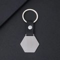 Llavero hexagonal de metal con correa de cuero negro y colgante de plata cepillada - Estilo de Cuero Hexagonal (35.2*35mm) / Plateado