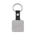 Square brushed metal keychain with black lychee leather strap and silver ring on white background - Silver Square Tag / Silver Leather Style 35mm Square Keychain