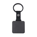 Macro shot of matte black square pendant and lychee pattern leather strap keychain - Black Square Tag / Black Leather Style 35mm Square Keychain