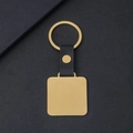 Llavero minimalista cuadrado de metal con correa de cuero negro para grabado láser - Dorado