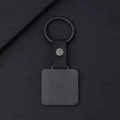 Llavero minimalista negro mate de metal y cuero de grano litchi para grabado láser personalizado - Negro