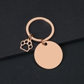 Rose gold round metal keychain with paw print charm for personalized engraving gift - 30mm Round Rose Gold