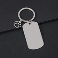 Detail of silver rectangle metal keychain with hollow paw print charm on black surface - 50x28mm Military Tag Silver