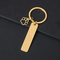 Golden stainless steel keychain with rectangle blank plate and hollow pet paw pendant - 50x12mm Strip Gold