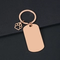 Rose gold stainless steel dog tag keychain with paw pendant for custom engraving gift - 50x28mm Military Tag Rose Gold