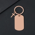 Llavero de chapa militar en acero oro rosa con colgante de cruz sobre fondo gris - Placa de Identificación Grande Oro Rosa
