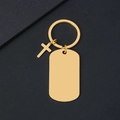 Llavero de metal dorado pulido con cruz y placa militar rectangular en blanco para grabar - Placa de Identificación Grande Dorado