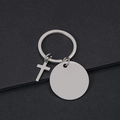 Llavero de cruz de metal plateado con placa redonda para grabado láser personalizado DIY - Redondo Plateado