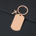 Llavero de cruz oro rosa con placa rectangular para grabado personalizado - Placa de Identificación Oro Rosa