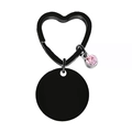 Custom black metal keychain with heart hook, round blank tag, and pink rhinestone charm - 30mm Round Tag With Red Rhinestone & Heart Clasp (Black)