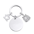 Silver metal birthday keychain with 12 charm, round tag and happy birthday cake charm - Age 12 Circle Tag + Cake