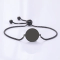 Bracelet à chaîne gourmette noire minimaliste avec pendentif rond et fermoir bolo réglable - Bracelet Disque Rond Noir (Chaîne Perle)