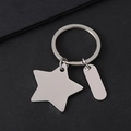 Poliertes Edelstahl-Schlüsselanhänger-Set mit Pentagramm und ovalem Anhänger zum Gravieren - Silber Stil