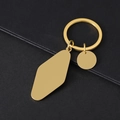Gepolijste gouden roestvrijstalen sleutelhanger met ruitvormige hanger voor gravure - Ruit en Ronde Bedel Stijl Goud