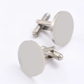 Close-up of polished silver round stainless steel cufflinks with blank surface - Silver Round Cufflink