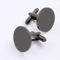 Detailed view of matte black round cufflinks for men featuring a standard T-shaped swivel bar - Black Round Cufflink
