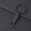 Detail of matte black stainless steel keychain with minimalist heart hollow out design - 41*10mm Long Bar (Heart Hollow) + Key Ring / Black