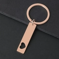 Polished rose gold stainless steel rectangle keychain with hollow heart cutout design - 41*10mm Long Bar (Heart Hollow) + Key Ring / Rose Gold