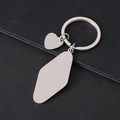 Polished stainless steel keychain with heart and shield pendants for custom engraving - 50*23mm Rhombus Heart Keyring Silver