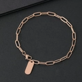 Bracciale a catena a graffetta in oro rosa lucido con targhetta rettangolare e chiusura - Bracciale a Graffetta Ovale (16.4*6.4mm) / Oro rosa