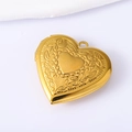 Golden heart locket necklace with floral engraving and inner photo compartment - Gold