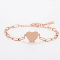 Roségoldenes Edelstahl-Büroklammerarmband mit poliertem Herzanhänger für Damen - Roségold