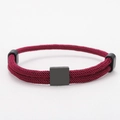 Detail view of burgundy braided Milan rope bracelet with matte black square metal plate - Square Charm (Double Buckle) / Burgundy