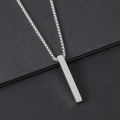 Detailed view of a minimalist solid rectangular pillar pendant with brushed metal finish - Cube Column Pendant + Pearl Chain / Silver Necklace