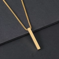 Polished gold stainless steel bar pendant necklace with a minimalist box chain for gifts - Cube Column Pendant + Pearl Chain / Gold Necklace