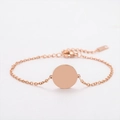 Minimalistische roségouden roestvrijstalen kettingarmband met een gepolijste ronde platte schijf - Ronde Hanger Kruisketting Armband / Roségoud