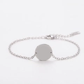 Detailed shot of a silver stainless steel minimalist bracelet with a round tag and lobster clasp - Silver (Cross Chain Bracelet)