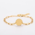 Armband aus goldfarbenem Edelstahl mit Büroklammer-Kette und runder Plakette - Gold Rund Anhänger Büroklammer Armband